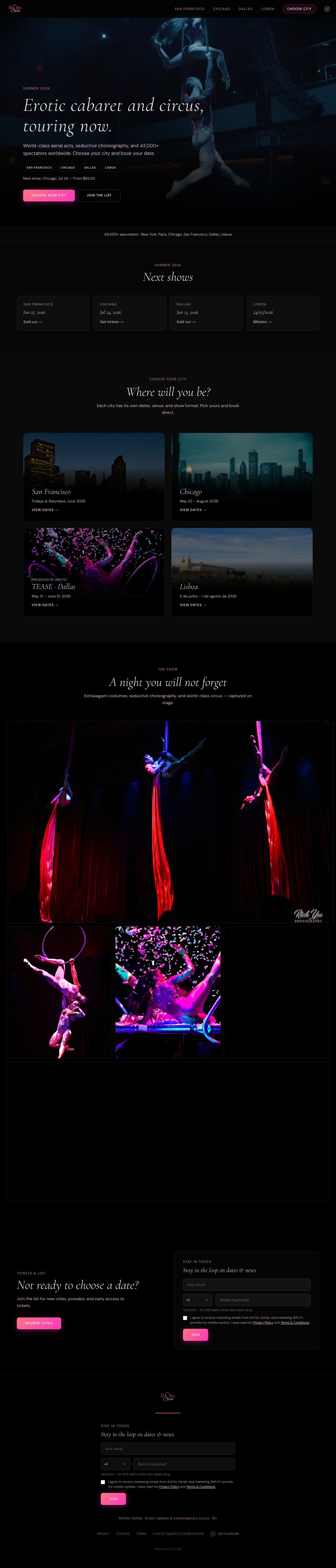 AirOtic Soiree website on desktop