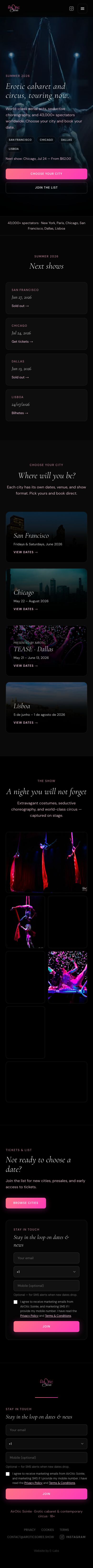 AirOtic Soiree website on mobile