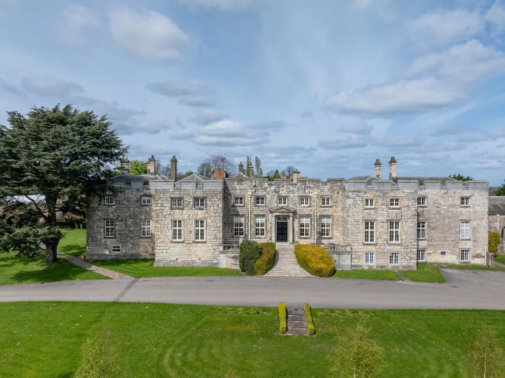 Hazlewood Castle in summer, front facade