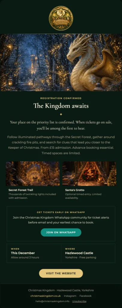 Christmas Kingdom registration confirmed email