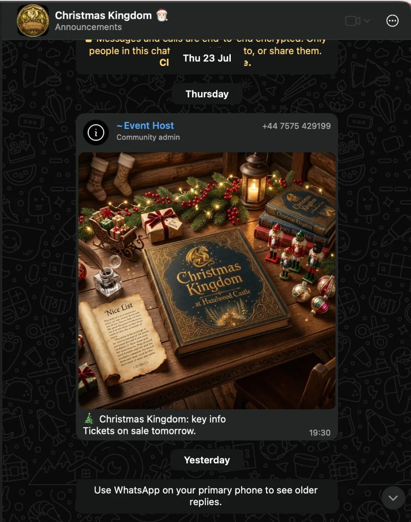 Christmas Kingdom WhatsApp key info teaser