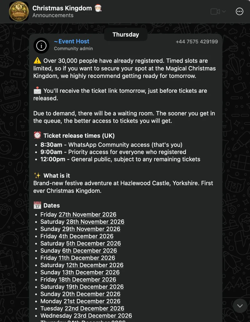 Christmas Kingdom WhatsApp on-sale briefing