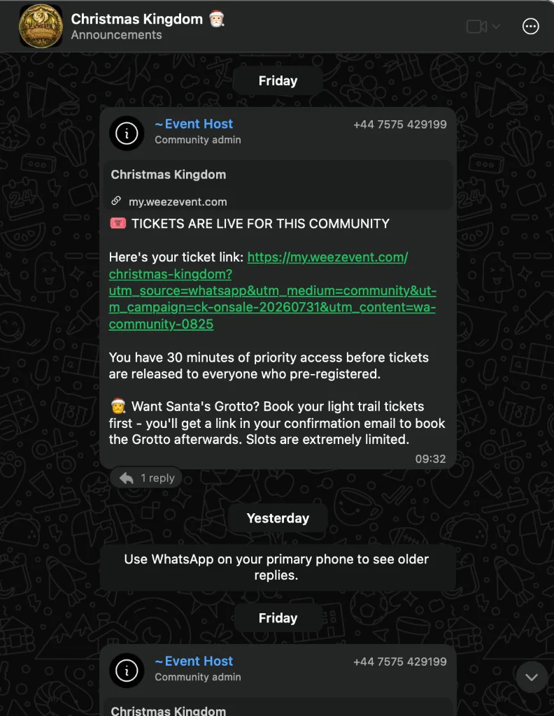 Christmas Kingdom WhatsApp tickets live