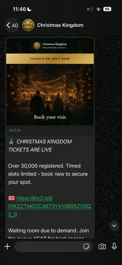 WhatsApp tickets live message